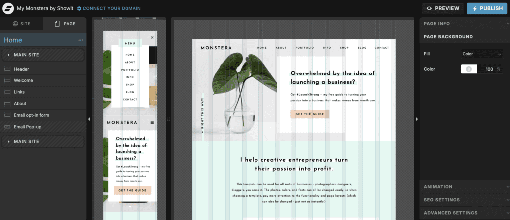 Showit builder interface